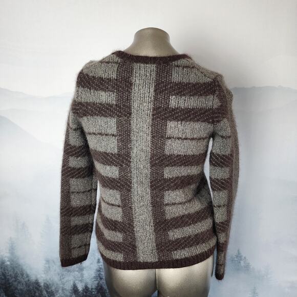 Ann Taylor Rabbit Hair Alpaca Wool Striped Crew Neck Sweater | Women's Medium - Picture 7 of 13